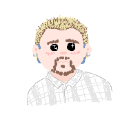 a drawing of guy fieri, a white man with some facial hair and spikey hair with frosted tips. he has big, sparkling eyes.