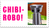 an animated stamp-shaped gif that reads Chibi-Robo! God's most perfect angel. on the left, with a picture of chibi-robo on the right. after the text displays, a sparkling red heart replaces the text before it repeats.
