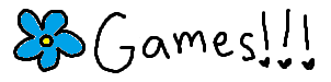 animated gif of the word 'games' with 3 exclamation points and a flower