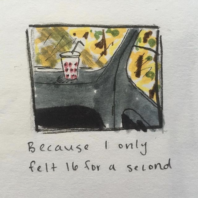 a drawing of a soda cup sitting on the dashboard of a car