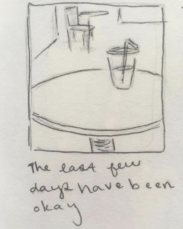 a drawing of a cup with a straw on a table