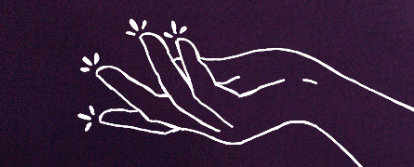 an animation of a hand, palm up, with little teardrop shapes coming up from the fingertips