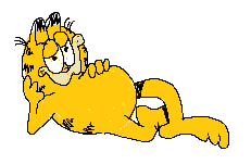 a drawing of garfield, lounging with his head propped up in one hand