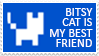 an animated stamp-shaped gif that reads Bitsy cat is my best friend on the right. on the left, the image alternates between a simple pixel art cat and a simple pixel art heart